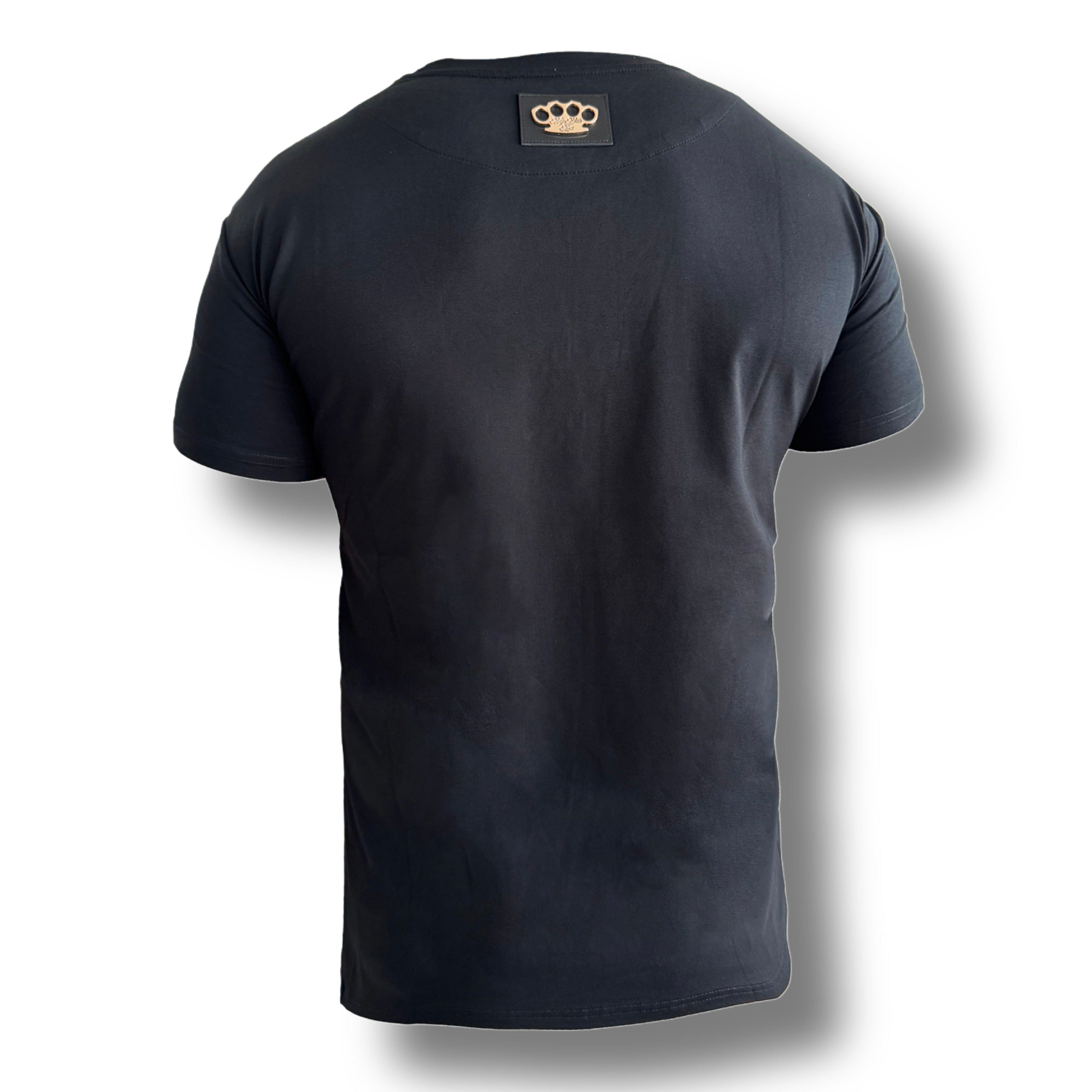 تي شيرت MVL Life بتطريز عبارة الحياة مقامرة - أسود