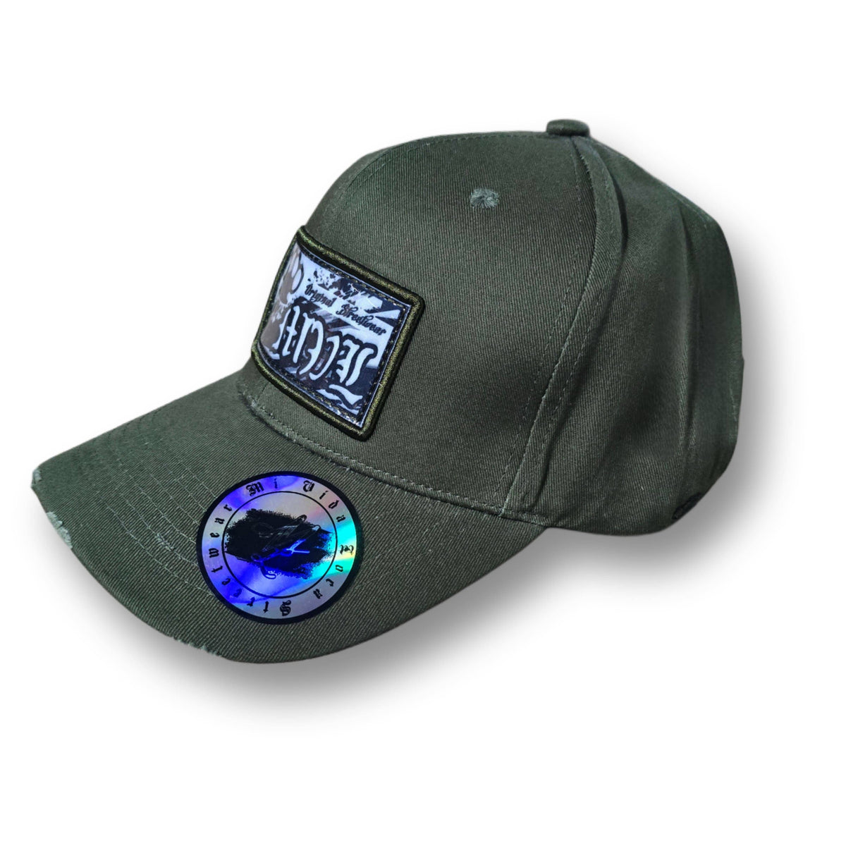 Czapka z zakrzywionym daszkiem Mi Vida Loca Original streetwear army green z naszywką z logo i holograficzną naklejką