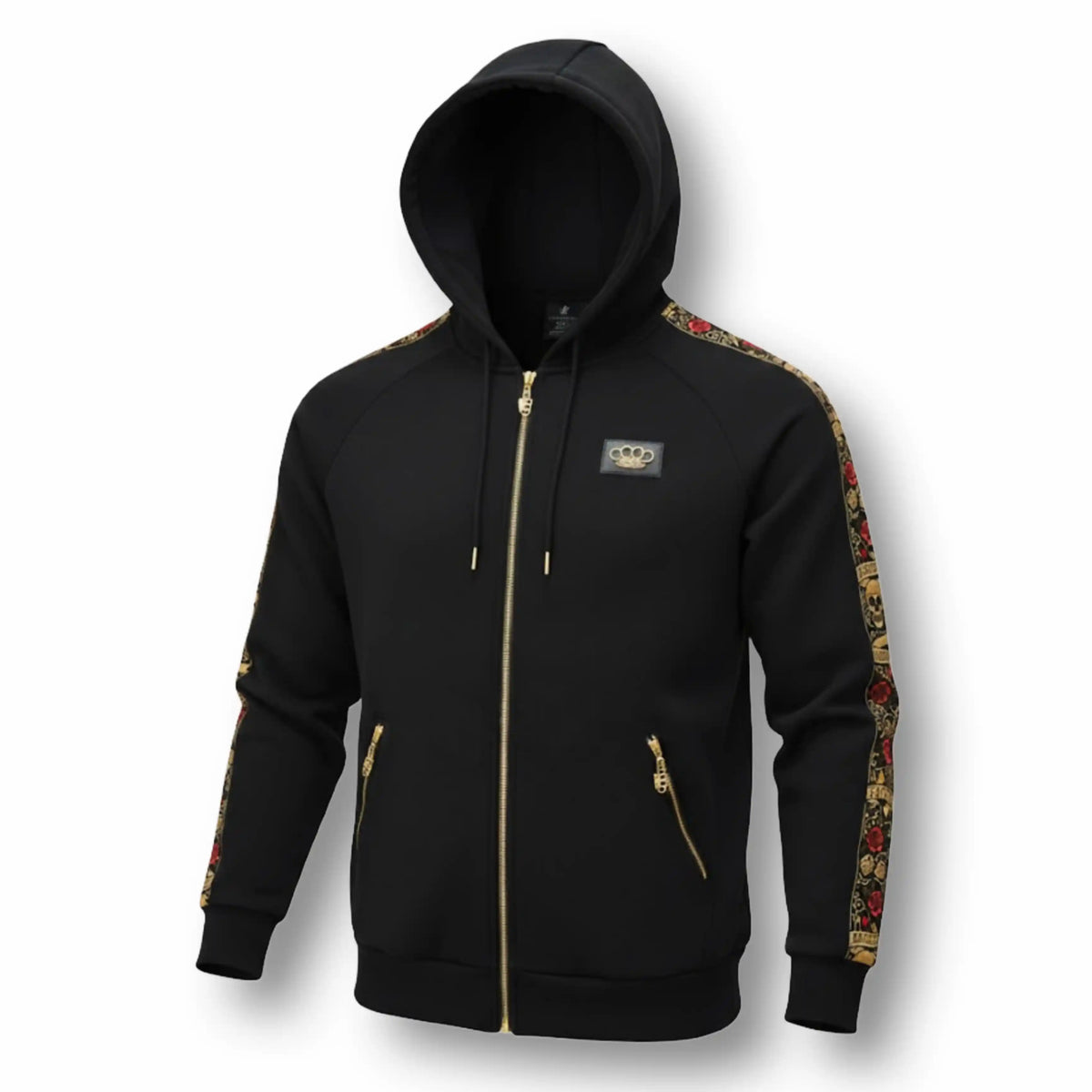 Hoodie Mi Vida Loca LFR Tracksuit noir avec bande brodée colorée sur les manches, fermeture éclair et patch logo MVL