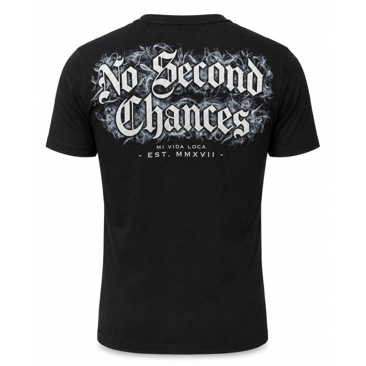 T-shirt Mi Vida Loca No second chances nera con grande stampa gotica sul retro, retro