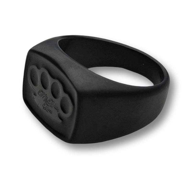Anillo de sello Mi Vida Loca Black line negro, anillo de sello de acero inoxidable totalmente negro con logo MVL en relieve