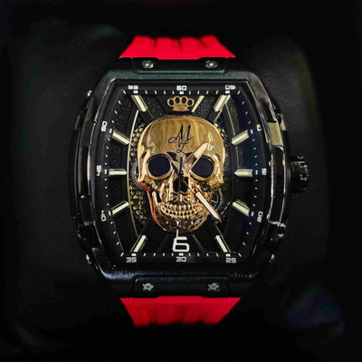 MVL Automatic Skull Watch Japan Movement / Silicon Band - Black/Red