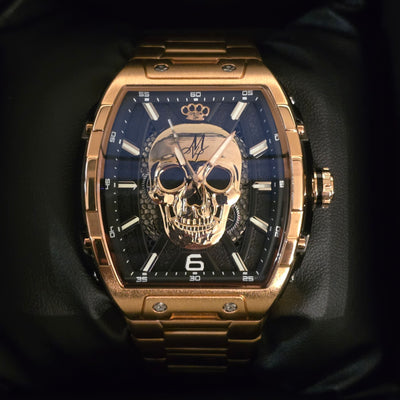 MVL Automatic Skull Watch Japan Movement - Steel Band - Rose Gold
