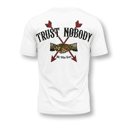T-Shirt mit Stickerei „Trust nobody“ – weiß