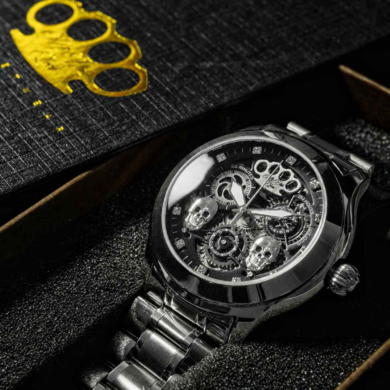 Orologio da polso automatico MVL "Double skull" - argento/argento