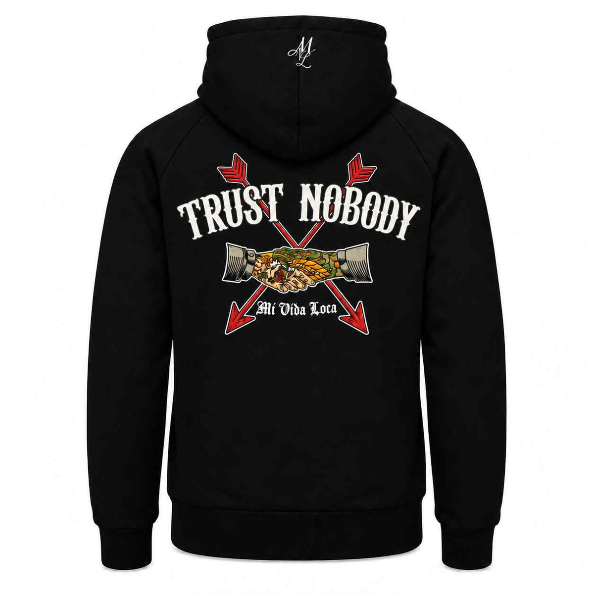 „Trust nobody“-Kapuzenpullover mit Reißverschluss