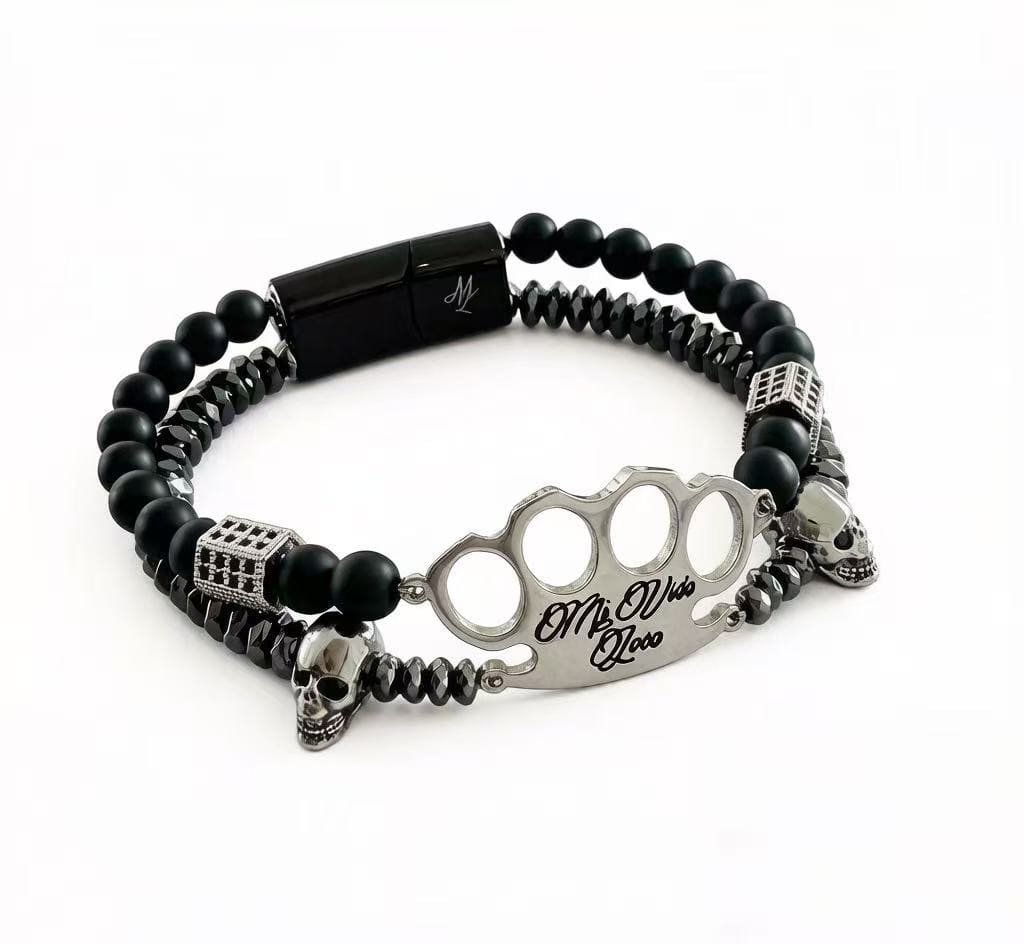 MVL „Polygonal skulls“ Armband schwarz/silber